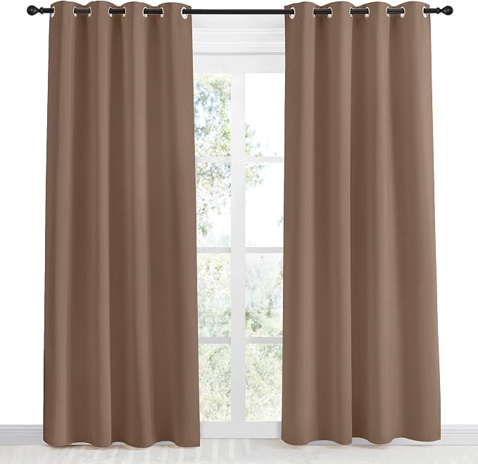 NICETOWN Grommet Top Blackout Curtain Panel, 55 inches Wide by 86 inches Long, 1 Piece, Cappuccino Color, Thermal Insulated Room Darkening Drape for Villa/Apartment/Rental Room