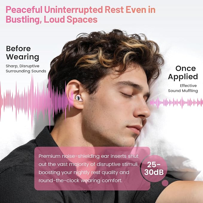 Earplugs for Hearing Protection and Noise Reduction, Sleeping Noise Cancelling, 30dB Soft Silicone Hearing Protection Earplugs, Reusable with Case & 8Eartips for Deep Focus, Light Pink