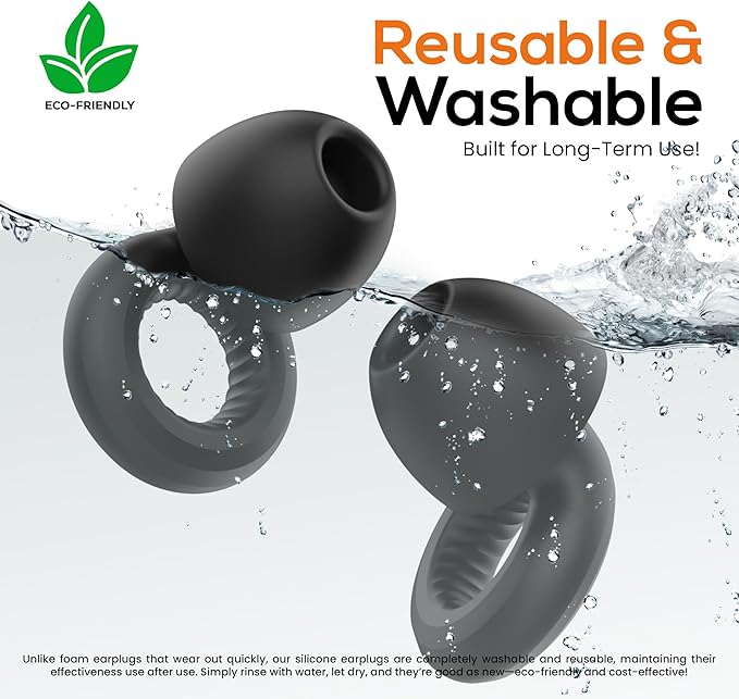 Ear Plugs for Sleeping Noise Cancelling, Soft Silicone Earplugs for Sleep, High Fidelity Reusable Noise Reduction Ear Plugs with 4 Ear Tips Sizes, Hearing Protection for Concerts & Travel (Black)