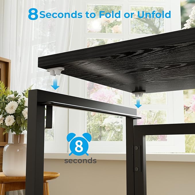 GreenForest Folding Desk with Monitor Stand, 31.5 Inch Foldable Computer Desk with Hook and Storage, Sturdy Small Space-Saving Writing Work Table for Home Office Dorm, Black