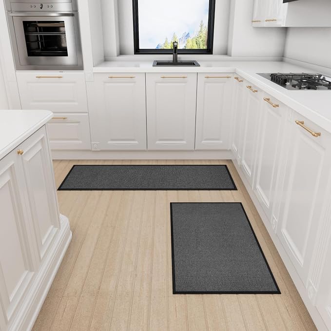SUMLANS Kitchen Mat 1 PCS, Cushioned Non Slip Rugs for Kitchen Floor, Absorbent Runner Comfort Standing Mats Washable for Kitchen, Office, Home, 17.3"x47" (Black)