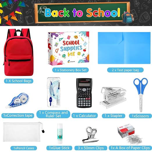 Gilprop 126 Pcs 2026 Middle High School Supplies Kit with Backpack for Student 6-12 Grades, Back to School Supplies Bulk Bundle Essential Notebook Calculator for Senior Student(Red)