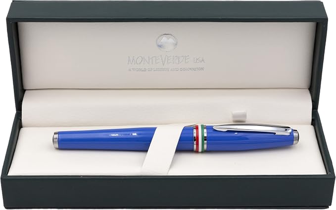 Monteverde USA Aldo Domani Italia Fountain Pen Exotic Blue - Medium Nib - Luxury Writing Pen - Italian Design - JoWo Stainless Steel Nib - Smooth Ink Flow - Refillable - Gift Box Included