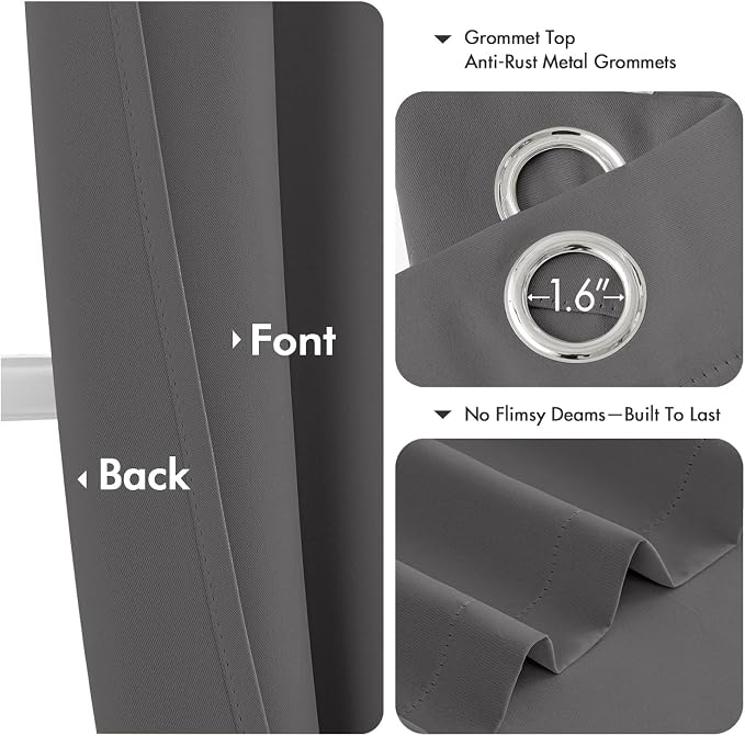 MIULEE Blackout Curtains for Bedroom Living Room 2 Panels, Thermal Insulated Room Darkening Drapes Grommet Noise Reducing Light Blocking Window Treatments 63 Inches Long 40x63 Inch Gray