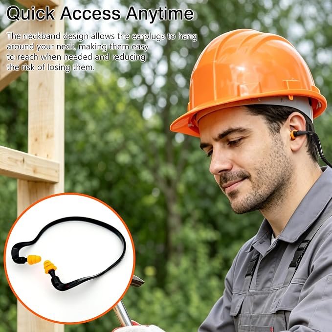 Banded Earplugs for Shooting Range (4 Pcs, Orange) – Reusable Silicone Hearing Protection with Neck Band, 22dB Noise Reduction for Work, Sleep & Concerts
