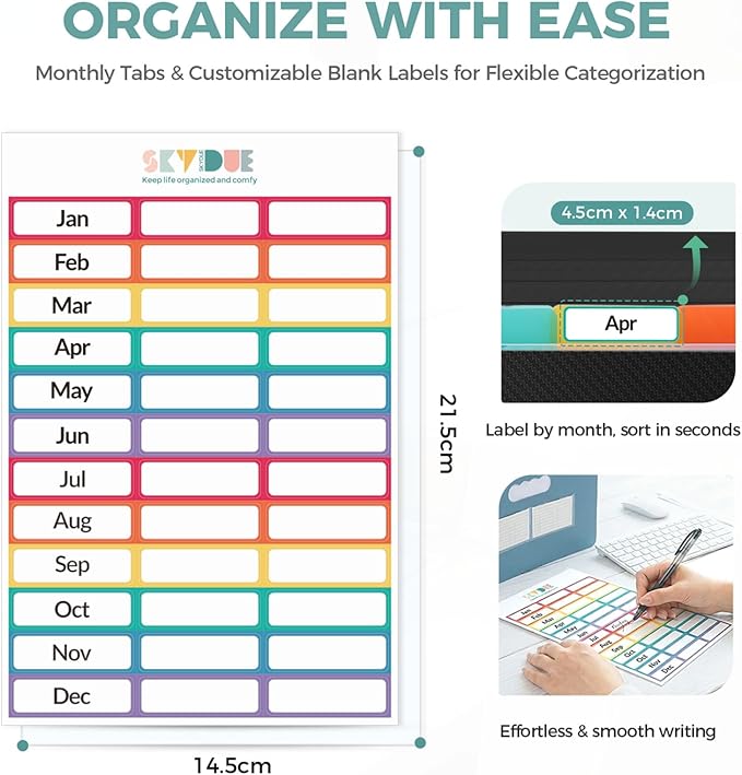 SKYDUE Accordion File Organizer, 12 Pockets File Folders, Letter Size Expanding File Folder with Colored Tabs and Expandable Cover, Portable Bill Receipt Organizer Black