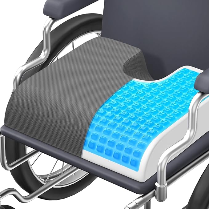 TranquilMoments Seat Cushion, Gel Wheelchair Seat Cushion, Grey | Wheelchair Seat Cushion Cooling Gel Memory Foam, Tailbone Pain Relief, Removable Cover & Non - Slip Bottom Chair Cushion