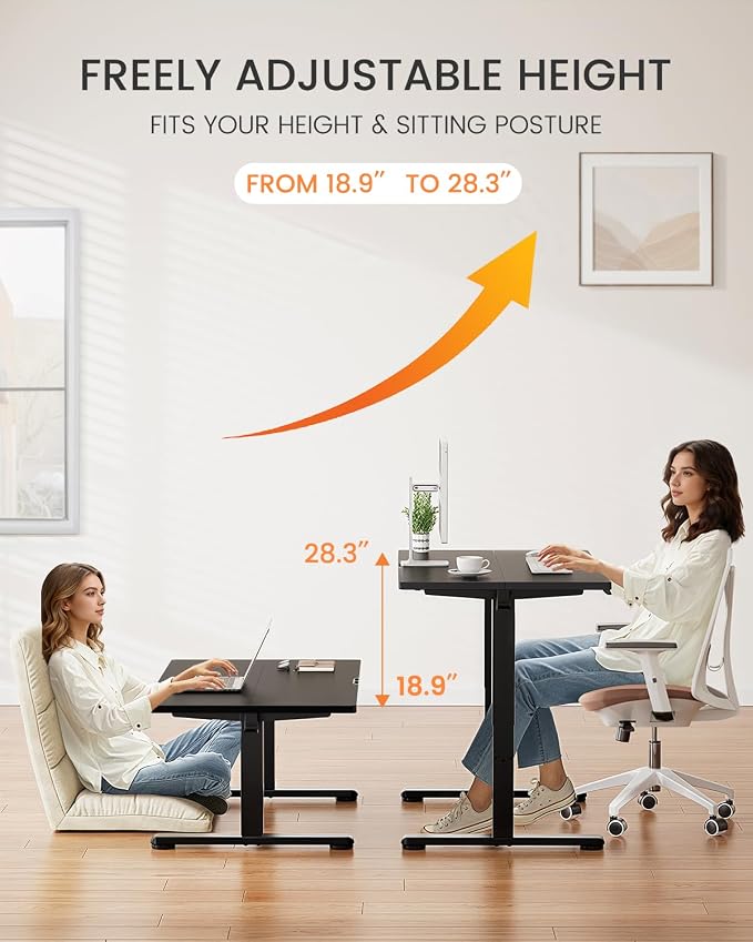 ErGear Low Height Adjustable Desk, Lifts 18.9-28.4 Inches, 40 X 24 Inches Electric Standing Desk for Kids, 4 Height Memory Settings & Storage Hooks, Home Office Computer Table & Study Desk, Black