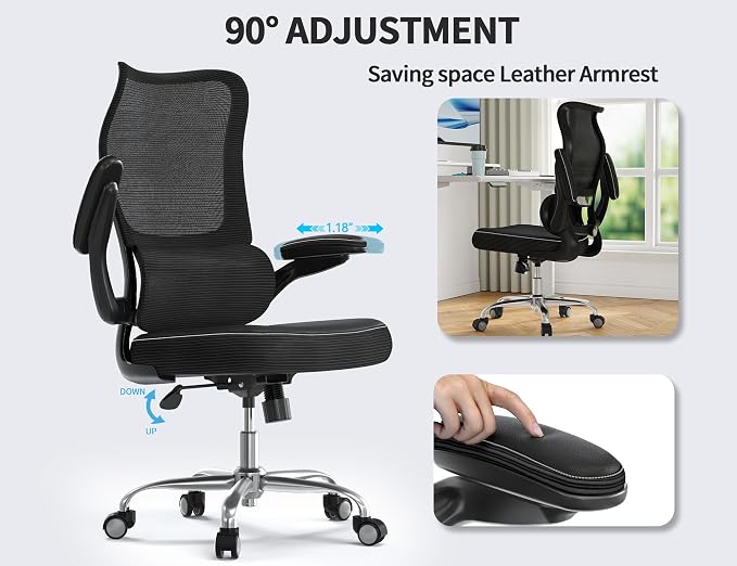 TRALT Ergonomic Office Chair- Desk Chair with Adjustable Lumbar Support | Big and Tall Back Ergonomic Desk Chair - Home Office Mesh Chairs and PU Leather Seat for Home Reading to Adults(Black)