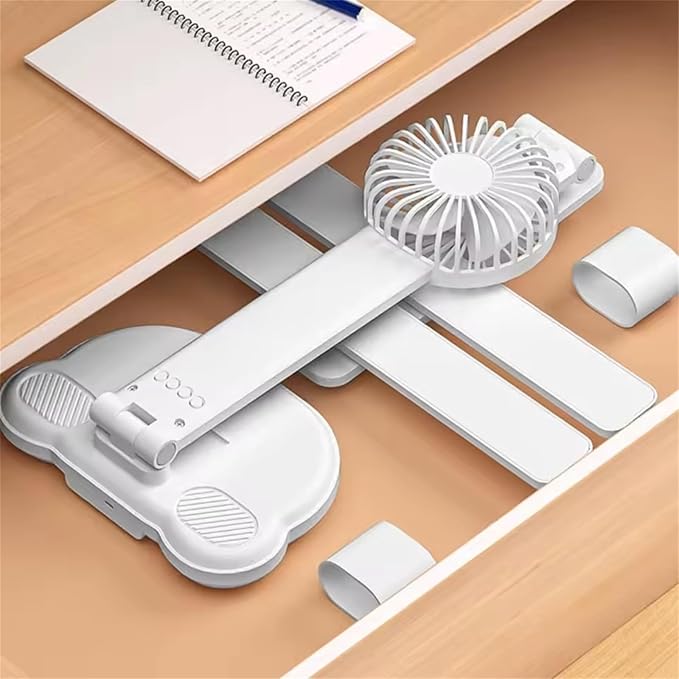 Multifunctional LED Desk Lamp with Cooling Fan Digital Time Temp Display 3 Color Mode Stepless Dimmable Eye-Caring Table Light Foldable Pen Holders USB Type-C (Double horizontal strip light, Touch)