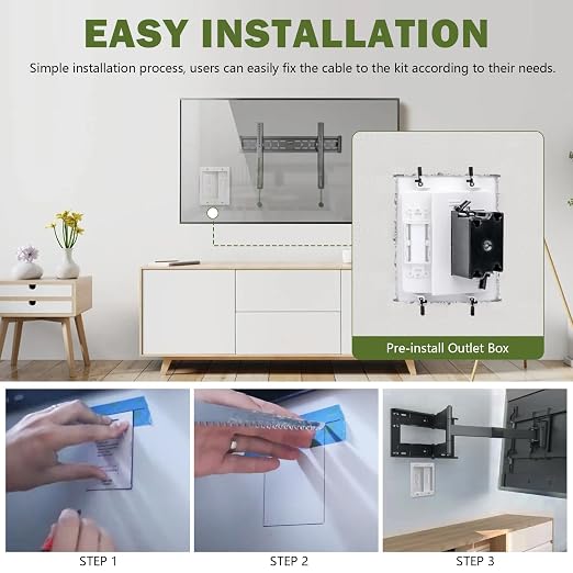 Wall Cable Concealer Management Box Recessed Outlet Wall Mount Behind TV | Cable Management Recessed Outlet Kit in Wall TV Connection Kit Hides Power Cables & Low Voltage Wires Fits All Plugs
