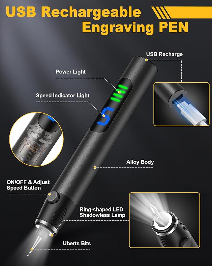ZYOUO Engraving Pen for Metal, Wood, Glass, Plastic & All Materials - Cool Birthday Gift Ideas - Engraver Pen Tool - Teen Boy Gifts - Unique Gifts for Women, Teenage Girl - Craft Kits for Adults