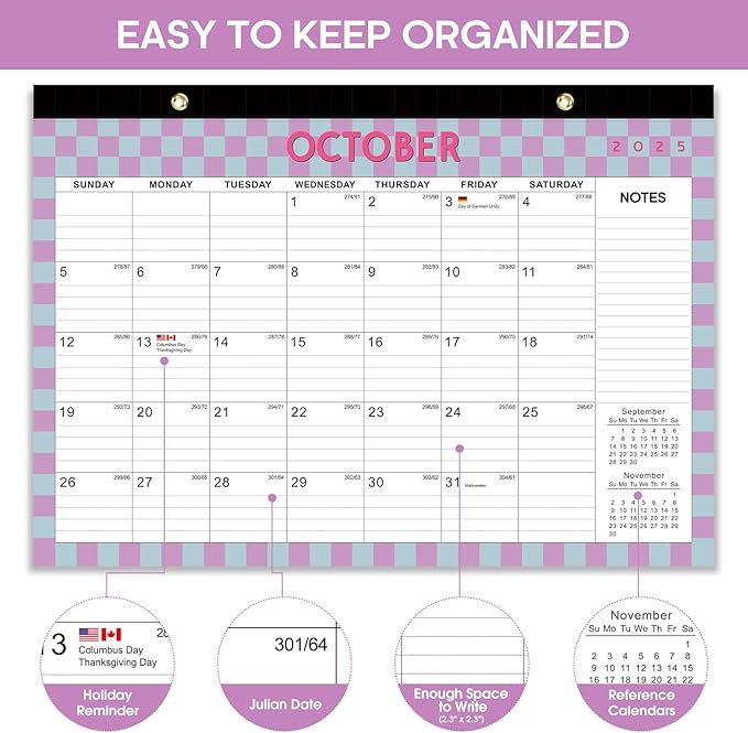 Desk Calendar 2026-2027, 21-Month Calendar Runs Unitl June 2027, Large 17" x 12" Monthly Desktop & Wall Calendar for Home & Office - Checkered