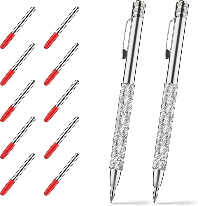 Glieskir 2 Pack Tungsten Carbide Scriber Tool Set with Magnet - Professional Metal Engraving Pen, Extra 10 Carbide Replacement Tips - Ultimate Scribing Tools for Glass/Ceramics/Sheet Metal Marking