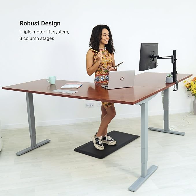 Progressive Desk Stand Up Height Adjustable Electric Standing Desk - L Shaped 90" x 72" Corner 3 Stage Rising Workstation Large Executive Table - Black Frame, Ebony Oak Top