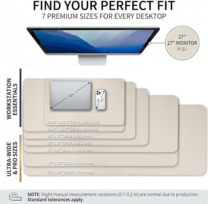 Large Desk Pad Non-Slip Desk Mat Protector for Keyboard Mouse Waterproof Vegan Leather Surface Faux Leather Laptop Mat Smooth Mouse Pad Premium Gift Tube Creamy White 23.6" x 13.7"