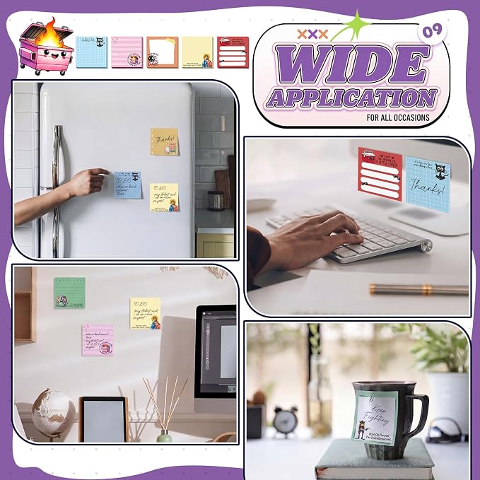 9 Pads Funny Sticky Notes 3x3 Inch Cute Self Stick Notepads Notes Adhesive Memo Pad Office Decor Gifts for Students School Teacher Meeting Office Supplies