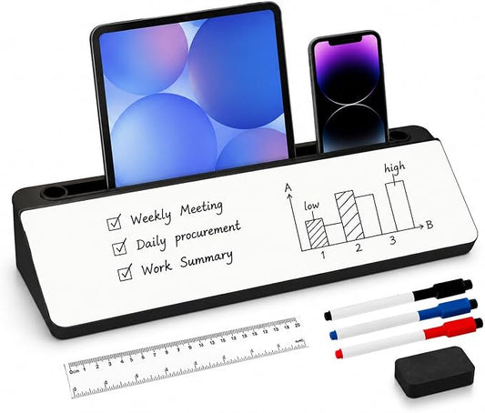 Desktop Whiteboard, Glass Dry Erase Board, Desk Board Buddy,Computer Keyboard Stand,Desk Whiteboard Organizer for Home,Office,School Supplies(Black)