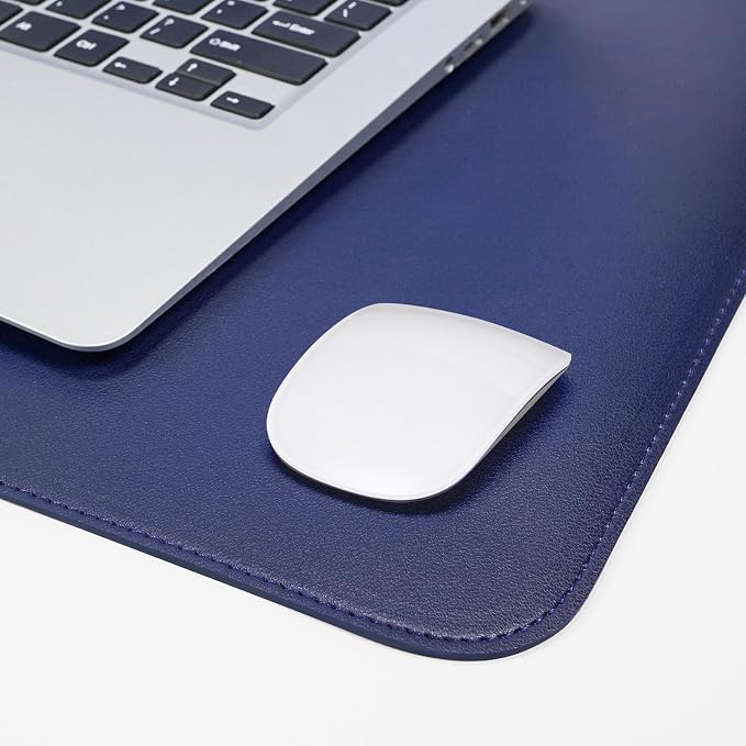 AFIING Leather Desk Pad Protector, Large Desk Mat with Natural Cork & PU Leather, Mouse Pad, Non-Slip, Waterproof Desk Writing Pad for Office and Home Blue