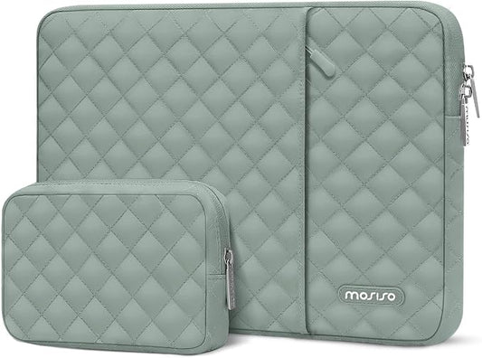 MOSISO Laptop Case 16 inch, 15-15.6 inch Laptop Sleeve Compatible with MacBook Pro 16, HP Dell Acer ASUS Lenovo Notebook, Square Quilted Vertical Computer Bag with Pocket&Small Case, Antique Green