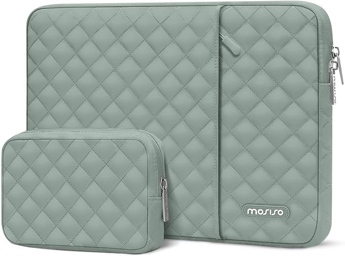 MOSISO Laptop Case 15 inch, 15 inch Laptop Sleeve Compatible with MacBook Air M4 M3 M2 2025 2024 2023, Dell XPS Plus, Square Quilted Vertical Computer Bag with Pocket&Small Case, Antique Green