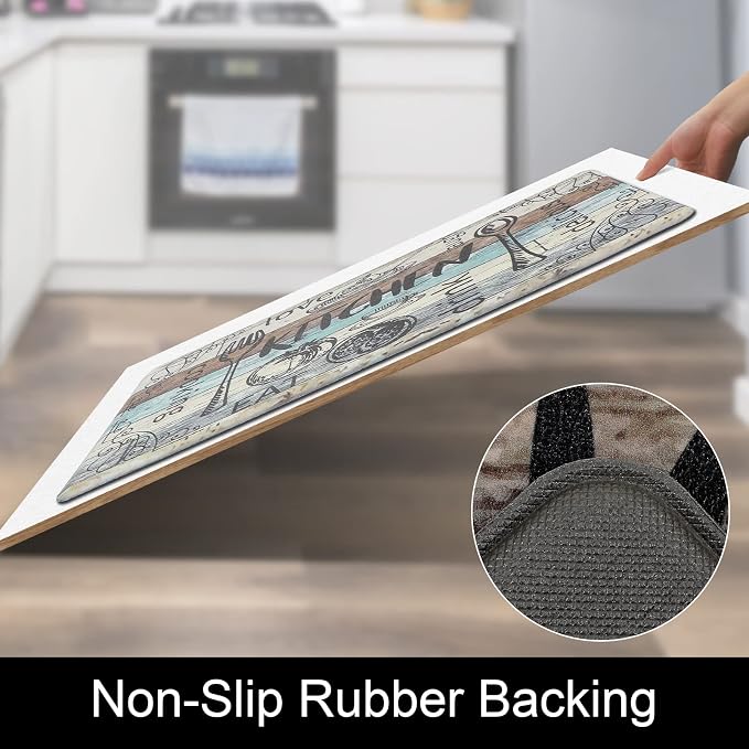 HEBE Kitchen Rugs Set of 2, Cushioned Anti Fatigue Kitchen Mats for Floor, Non Slip Waterproof Comfort Standing Desk Mat Carpet for Sink, Stove, Laundry Room