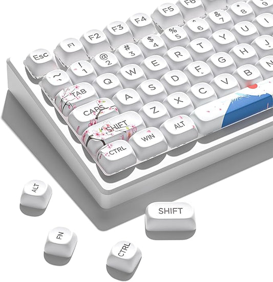 131 Cute Keycaps MOA Cherry Blossom keycap Theme Japanese Keycap Set for Mechanical Keyboard for 61/68/84/87/98/99/100/104/108 Keys,White(Only Keycap Set)