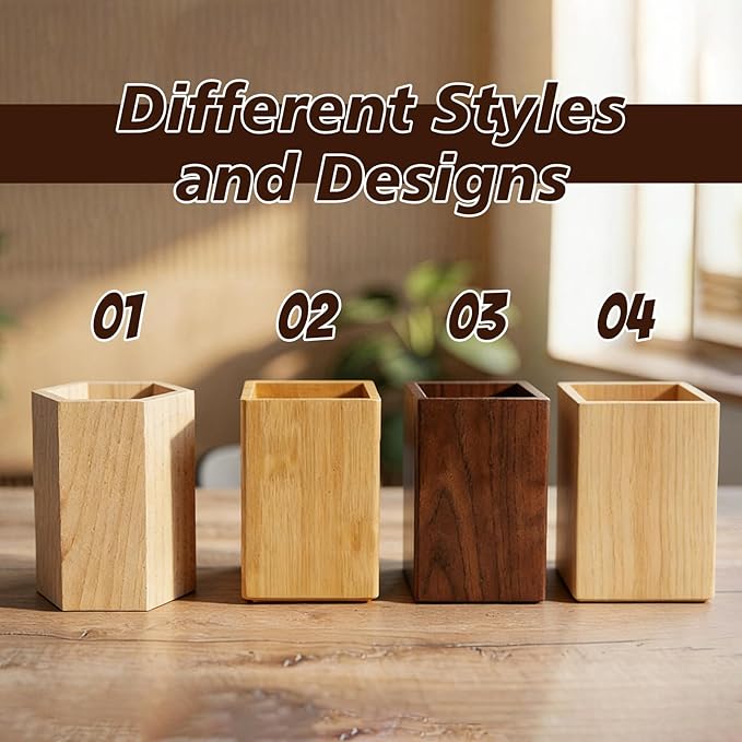 Personalized Wooden Pencil Holders & Pen Holders, Custom Pencil Cups for Desk, Unique Gifts for Colleagues Teachers Students Friends (Bamboo - Square)
