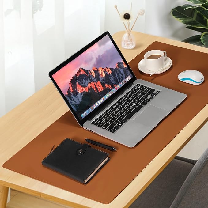 Desk Pad Blotter,Wolaile 36x17 in Large PU Leather Mouse Pad,Waterproof Non-Slip Writing Desktop Protector Mat,Office Desk Accessory,Brown