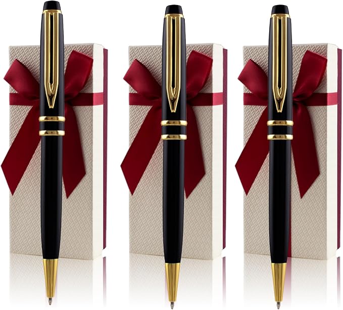 Yastar Personalized Pens - Luxury Writing Pen with 6 Black Ink Refills Engraved with Your different Message Name on the Pens Gift Set for Man/Women/Writers/Collection/Journalist 3 Pens/set
