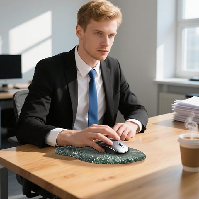 MROCO Ergonomic Mouse Pad with Wrist Support, 11.8 x 7.8 in, Green Leaves | Memory Foam Wrist Rest Mouse Pad, Non-Slip Base, Smooth Lycra Surface for Office & Home, Comfortable Wrist Support