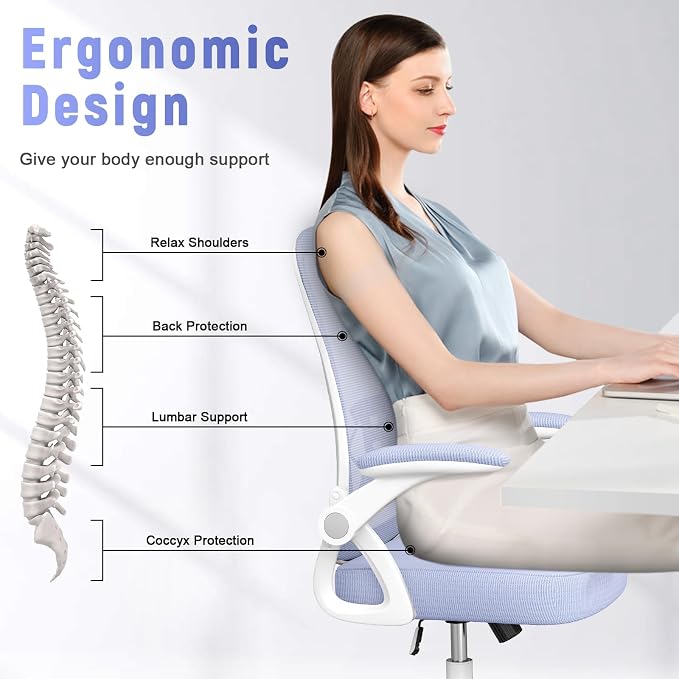 naspaluro Home Office Desk Chair Mid Back with Adjustable Height Purple | Comfy Ergonomic Chair with Flip-Up Arm and Lumbar Support, Breathable Mesh Swivel Computer Chair for Study Working Teacher