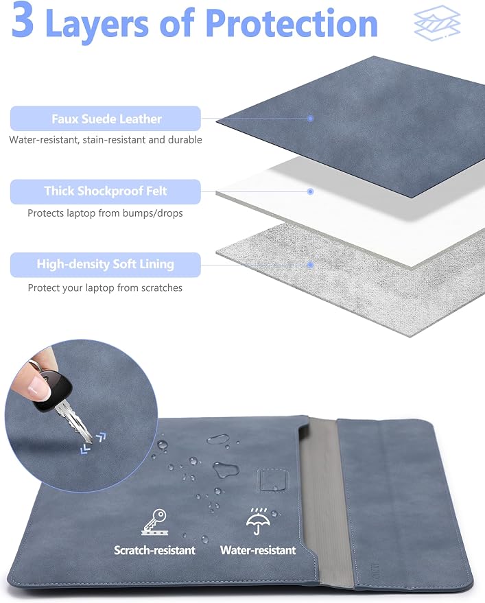 HYZUO 15 Inch Laptop Case Bag Sleeve with Stand for MacBook Air 15 M5 M4 A3241 M3 A3114 M2 A2941 2026-2023, 15" Surface Laptop 7/6/5/4/3, MacBook Pro 15 A1990 A1707 2019-2016, Haze Blue