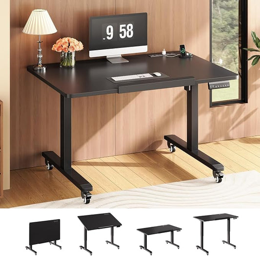 SEDETA 31.5 Inches Electric Standing Desk, 180° Tiltable Mobile Rising | Computer Desk Height Adjustable with Wheels for Drawing/Writing/Gaming/Study/Home Office/Small Space, Black