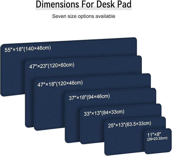 Dual Sided Leather Desk Mat - Waterproof Desk Pad - Ideal for Large Mouse Pad and Desk Mats on Top of Desks (Dark Blue, 25"*13")