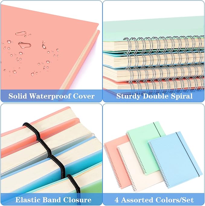 Graph Paper Notebook, Spiral Notebook, Large B5 Graph Notebook Journal, 8" x 10" Grid Graphing Notebooks for Work, School, Math, Lab, Engineering, 24pcs Index Tabs, Assorted Pastel, 4 Squares/Inch
