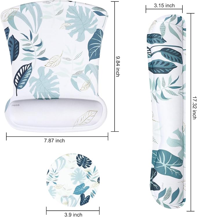 MOSISO Wrist Rest Support for Mouse Pad&Keyboard Set | Watercolour Monstera Leaves Mousepad Non-Slip Base Home/Office Pain Relief&Easy Typing Cushion with Soft Cloth&Memory Foam