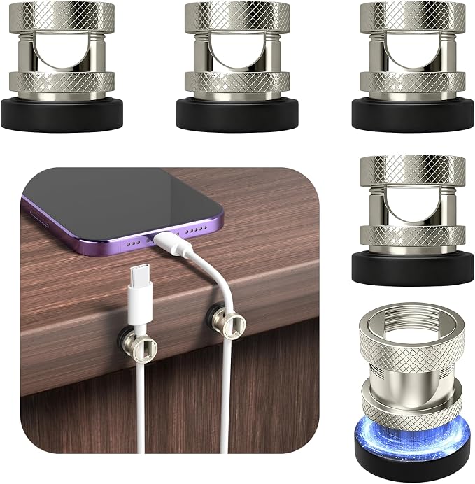 Magnetic Cable Holder Clips 6 Pack, Maveek Stainless Steel Magnet Cord Organizer Adjustable Wire Management for USB Charging Wires, Desk Office Car Dash Cam
