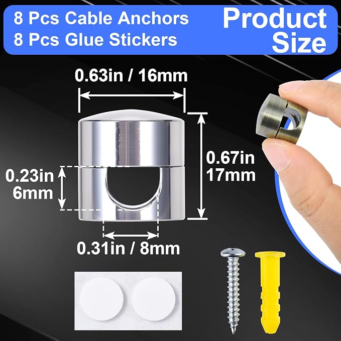 SmallCat 8 Sets Charger Holders for Cords, 8 Colors Adjustable Cable Anchor Holders, Adhesive Metal Cord Clips, Cable Management Wire Organizers for Desk, Office, Nightstand