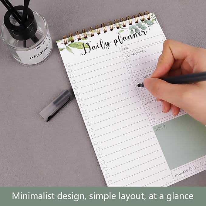 To Do List Notepad, 5.1x7.8 Inch Undated Daily Planner Spiral Notebook, 30 Sheets Multiple Functional Checklist Notepads for Office, School and Home (Green)