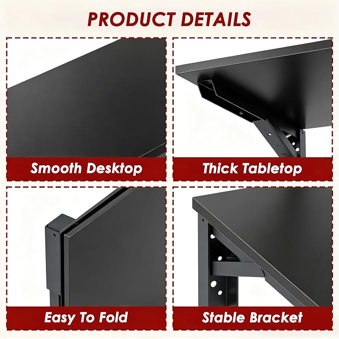 Need Wall Mounted Desk - Heavy Duty Folding Work Table Length 36" Width 20"/Small Space Hanging Desk Perfect Addition to Home/Office/Kitchen & Dining Room AC15CB(9050)