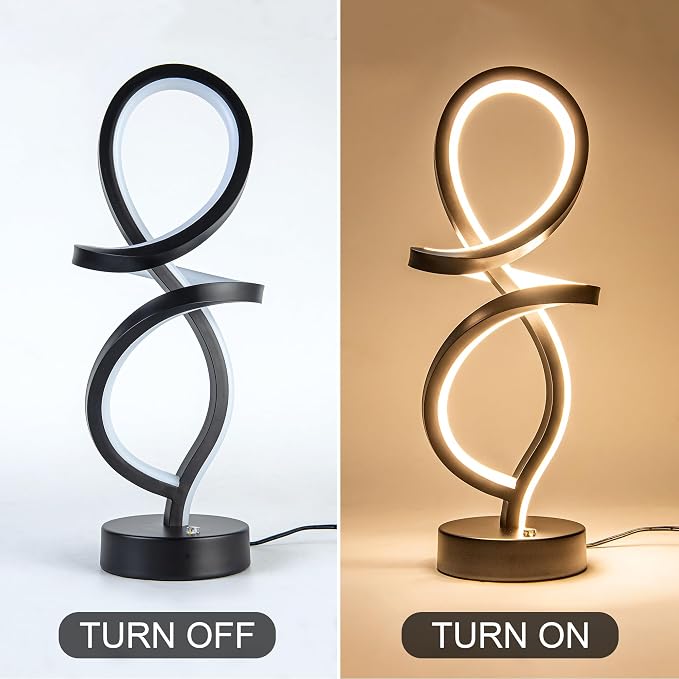 Mayful RGB Modern Table Lamp with 15W LED Spiral Spiral Design, Black Nightstand Lamp & Small Bedside Lamp, Touch Dimmable with 7 Colors & 10 Modes for Bedroom, Living Room, Office