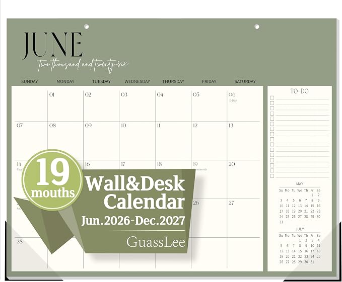 Guasslee Desk Calendar 2026-2027(Jun. 2026 - Dec. 2027), 19-Month School Year Compact Desktop & Wall Calendar, 14" x 11" Thick Paper Monthly Planner for Small Space, Home Office, Dorm & School