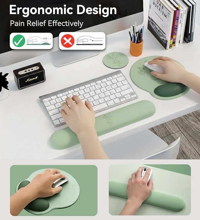 Mouse Pad with Keyboard Wrist Rest,Ergonomic Mousepad Support Set | Mouse Pads for Desk Wrist Support PU Base with Coaster,Mousepad with Nonslip Base for Computer Laptop Keyboard Desktop