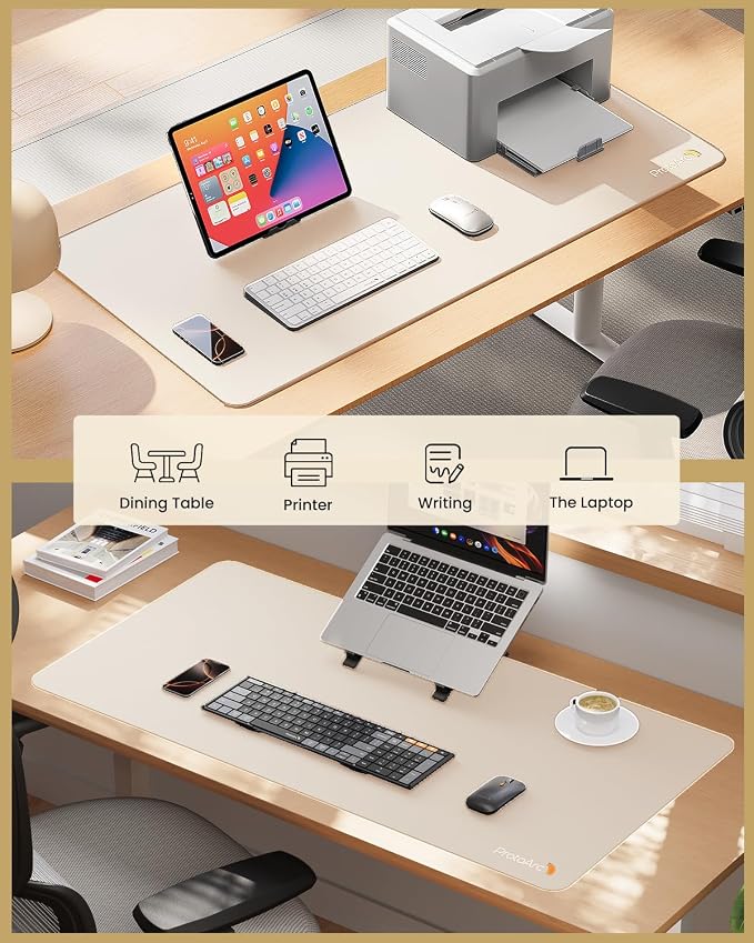 ProtoArc MP10 Leather Desk Mat, Large Mouse Pad- 31.5×15.8 inch, Non-Slip PU Leather Desk Pad Protector, Premium Desktop Mat for Computer, Keyboard and Mouse, Milk Tea