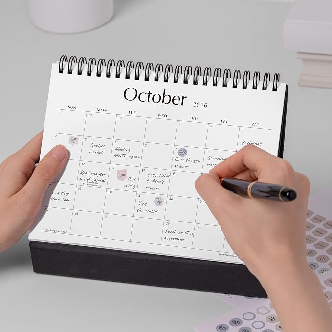 Desk Calendar 2026, Nekmit Standing Flip Desktop Calendar Covers 18 Months Runs from July 2026 to December 2027, Flip Small Desk Calendars with Stickers and Flower Design 8x6"