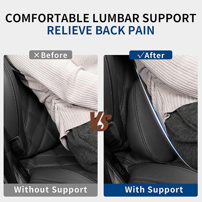 Lumbar Support Pillow for Car Seat, Office Chair, Black, 1PC | Leather Lumbar Pillow Memory Foam Lower Back Cushion for Back Pain Relief Improve Posture, Ergonomic Back Rest Gaming Chair