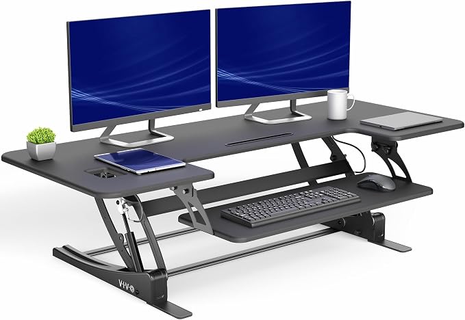 VIVO 54 inch Manual Height Adjustable Large Standing Desk Converter, Quick Sit-Stand Desk Riser, Tabletop Pneumatic Assist Height Adjust 6.5 to 17 inch, Black, DESK-V054V