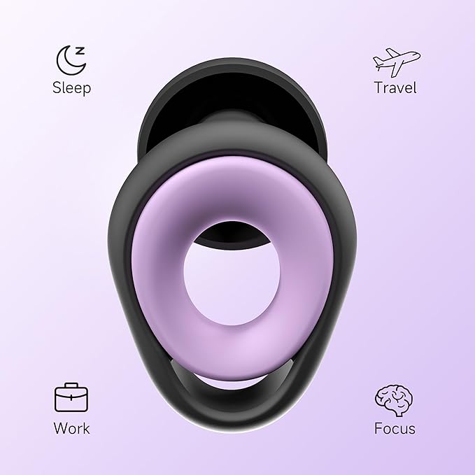 Ear Plugs for Sleeping Noise Cancelling Earbuds, Reusable Silicone Earplugs for Sleeping, High Fidelity with Mute Layer for Snoring Solution for Travel,Focus,45dB Noise Reduction (Black Violet)