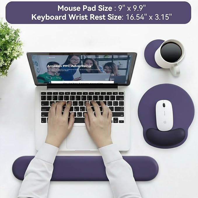 Mouse Pad with Keyboard Wrist Rest,Ergonomic Mouse Pad Wrist Support PU Base with Coaster,Mousepad with Nonslip Base for Computer Laptop Keyboard Home&Office